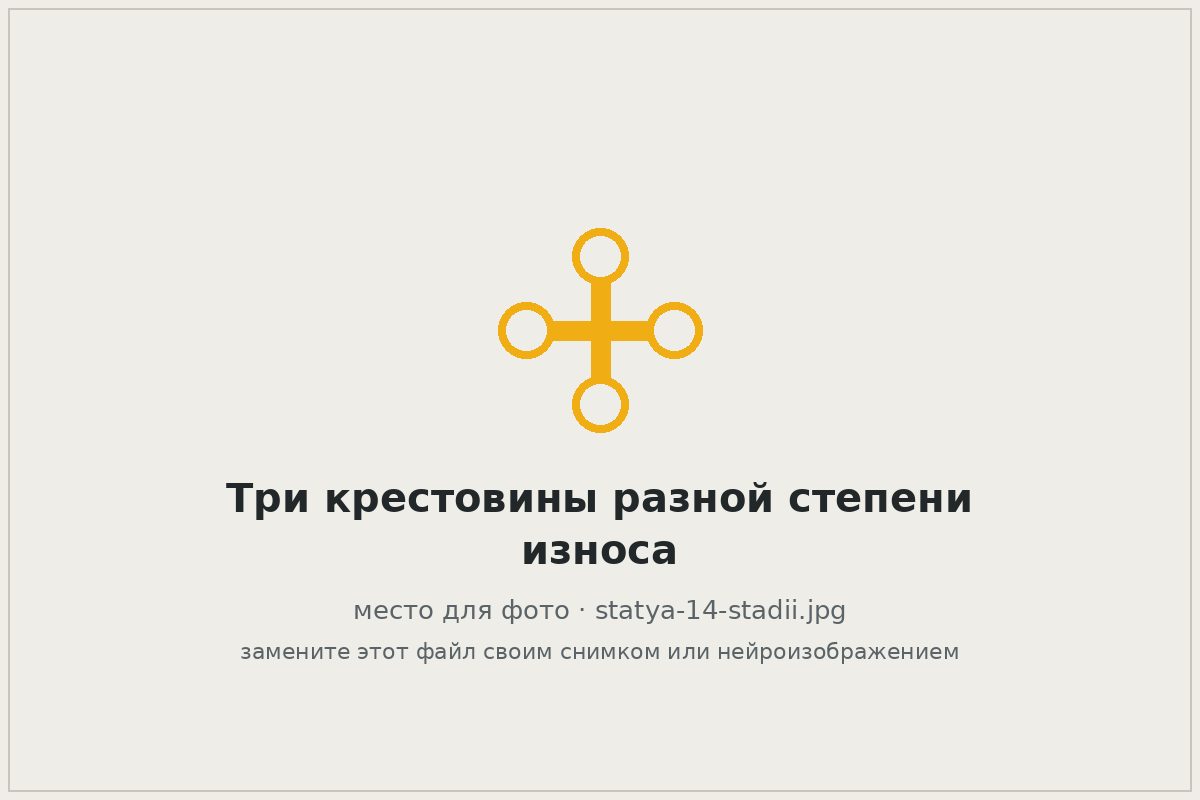 Три крестовины карданного вала с разной степенью износа на верстаке